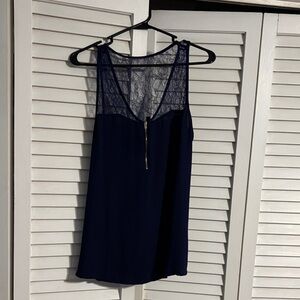 Express Midnight Blue Lace Top with Gold Zipper